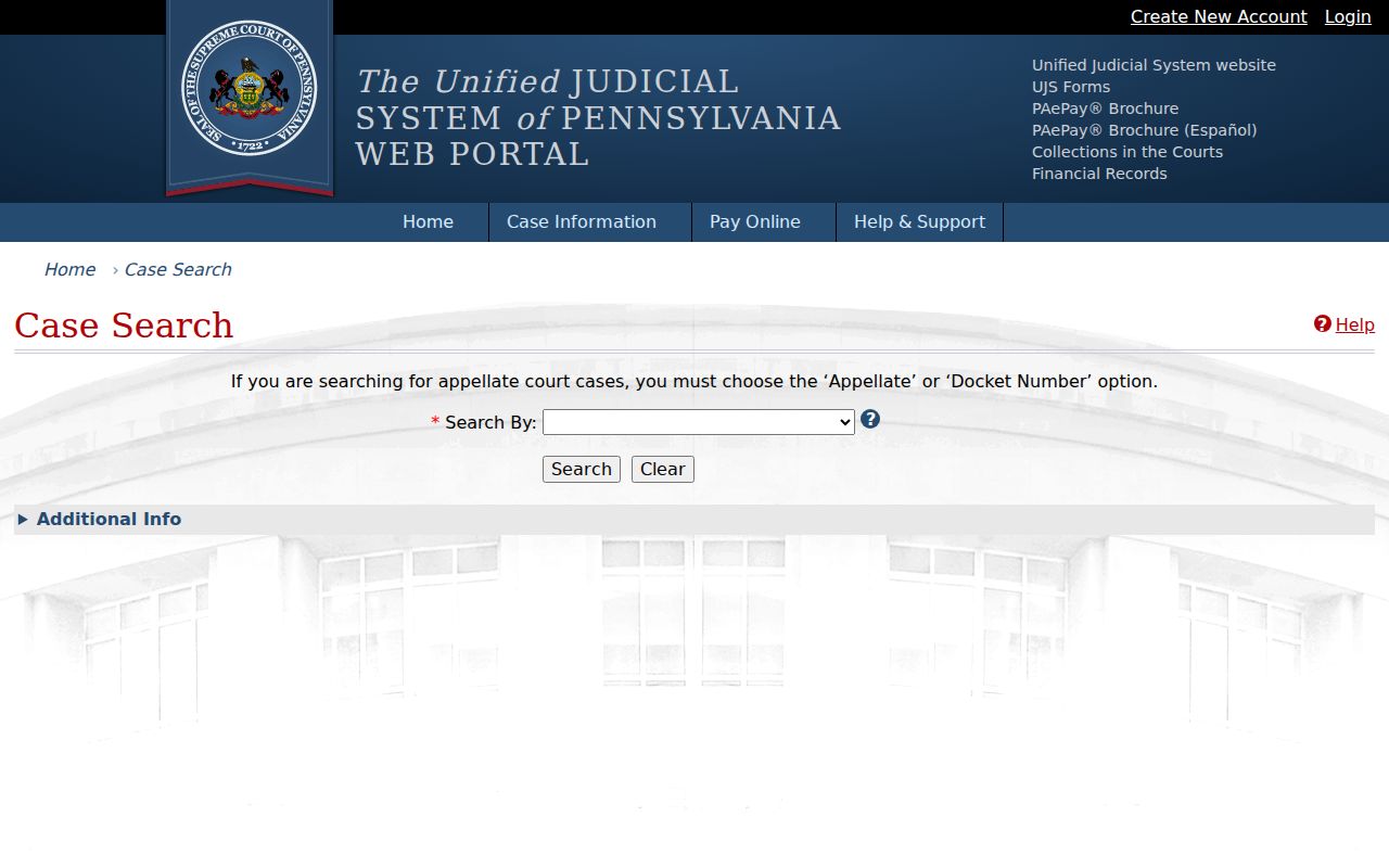 Lower Macungie Township residents directory Pennsylvania Judiciary Case Search interface