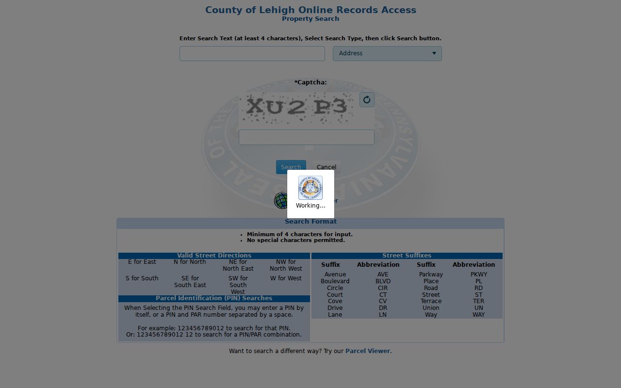Lower Macungie Township residents directory Lehigh County Property Search screen